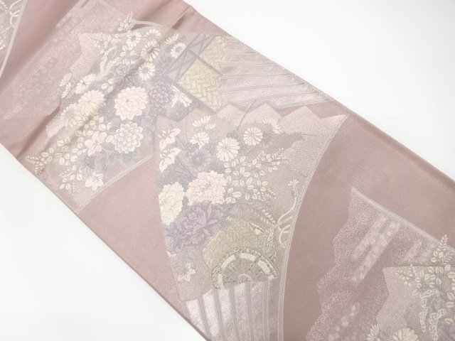 JAPANESE KIMONO / ANTIQUE FUKURO OBI / SILK / WOVEN FLORAL CART